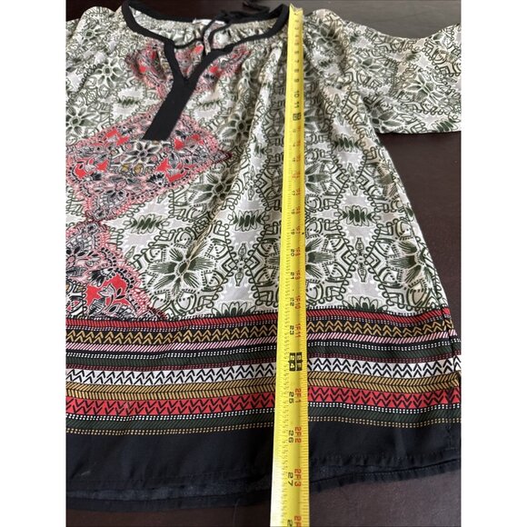 Dr2 Bohemian Paisley Tunic Top With Tassel Tie Neckline & Elastic Cuffs size xl - Picture 8 of 12